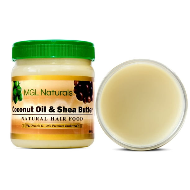 MGL Naturals Aceite de coco y manteca de karité Alimento natural para el cabello elaborado con ingredientes orgánicos. Nutre e hidrata el cabello para su crecimiento, suavidad, brillo, manejabilidad y