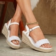 thumbnail image 3 of Rokment Sparkly Rhinestones Platform Wedge Dressy Sandals for Women Bride Wedding Beach Summer Casual Lace Open Toe Espadrilles Chunky High Heels Bridal Dress Sandal White Size 7, 3 of 7