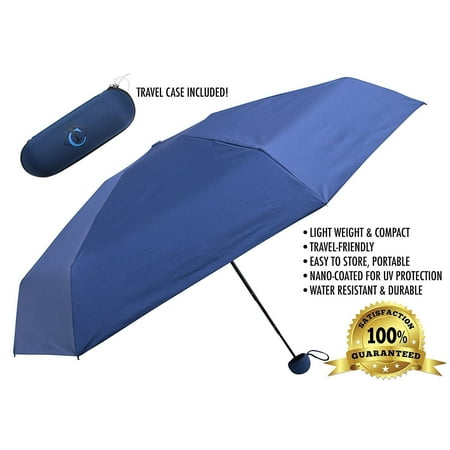 68 Inch Windproof Umbrella Travella Windproof, Waterproof & UV Protection Travel Umbrella W/ Compact Zippered Case, Blue ()