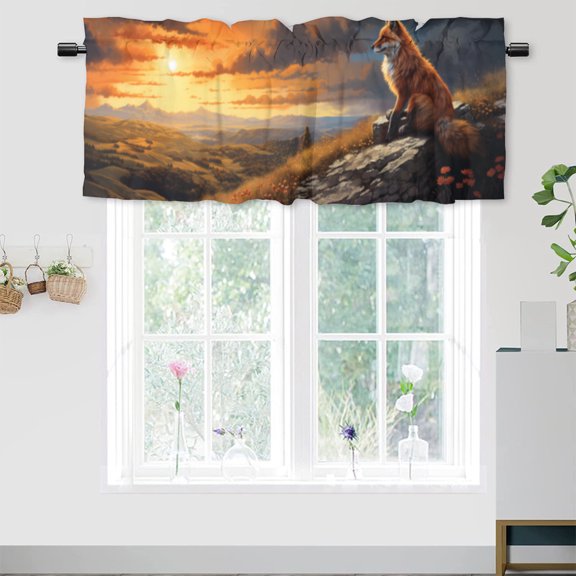 Fox Kitchen Valance Curtains Rustic Lodge Forest Cabin Country Hunting Wild Animal Window Valance for Living Room Bedroom, Kitchen Valance Rod Pocket Window Decor Curtain 54 by 18 in, 1 Panel