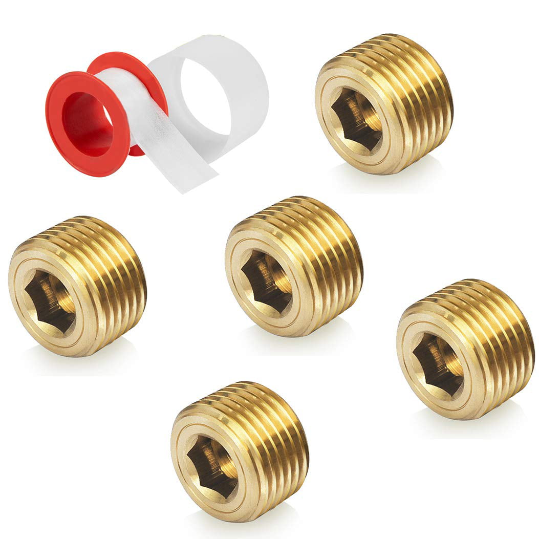 Pipe Plugs Pipe Plugs Gold 1/8" PT Male Thread Brass Internal Replacement 