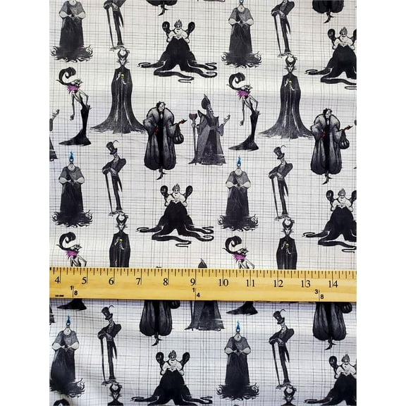 100% Cotton Fabric "Disney All Witches SketchED in GRID" Print / 45" Wide / SBY