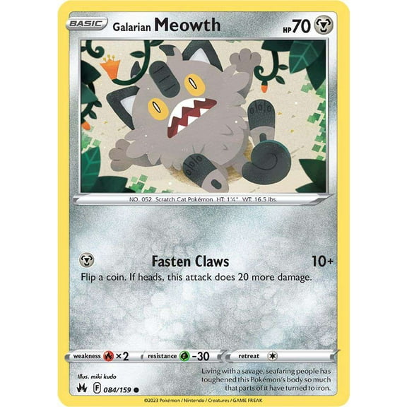 Pokemon Crown Zenith Common Galarian Meowth #84