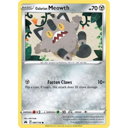 Pokemon Crown Zenith Common Galarian Meowth #84
