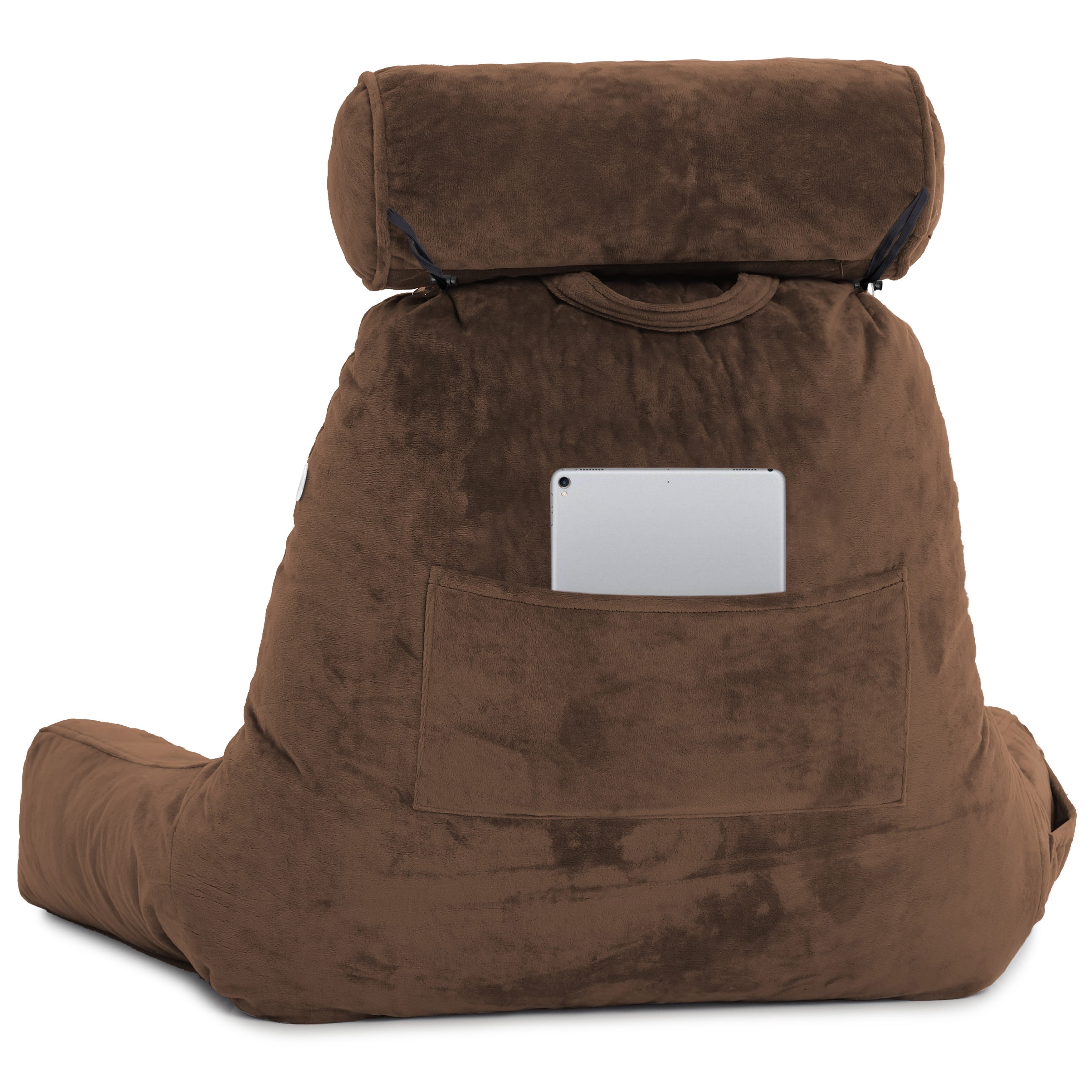 Husband Pillow Medium Chocolate Brown, Backrest - Detach Neck Roll, Removable Cover