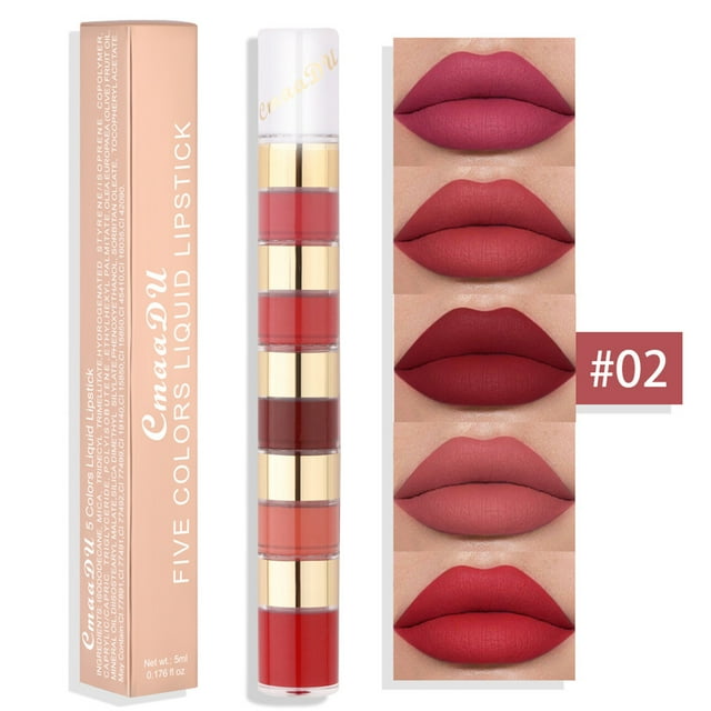 Kit de 5 Colores Lápiz Labial Líquido Mate Hot6sl Paquete de Tinte 5 Ml Pie Oscura Mate para Mujeres