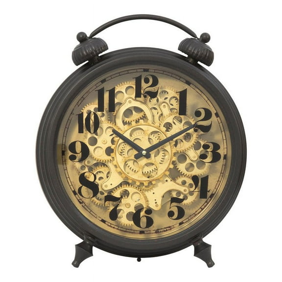 Yosemite Home Decor Modern Metal Gear Table Top Clock in Black and Brass
