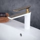 thumbnail image 3 of Grifo mezclador de lavabo de un solo orificio para lavabo de tocador, elegante diseño de pintura, grifo para lavabo de baño blanco/dorado, 3 of 5