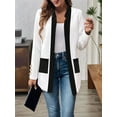 thumbnail image 5 of Long Sleeve - Collar Black and White Color Matching Jacket Outfit for Women Basic Fall Winter White S, 5 of 9