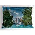 thumbnail image 1 of Detroit Pillow Sham Detroit Sightseeing on a Summer Afternoon Modern Architecture River and Boat, Decorative Standard King Size Printed Pillowcase, 36 X 20 Inches, Green Blue Aqua, by Ambesonne, 1 of 2