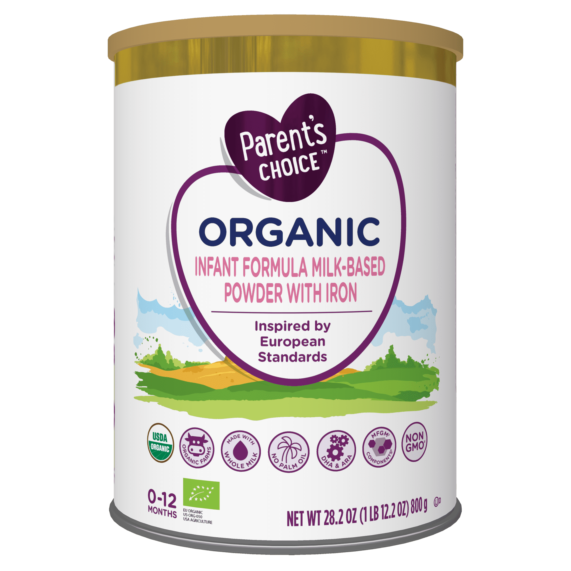 Parent’s Choice Organic Whole Milk Infant Formula Powder with Iron, Prebiotics & DHA, European Inspired, 28.2 OZ, 800 g