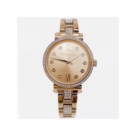 Michael Kors Sofie 36mm PVD Steel Floral Pink Dial Ladies Quartz Watch MK3882