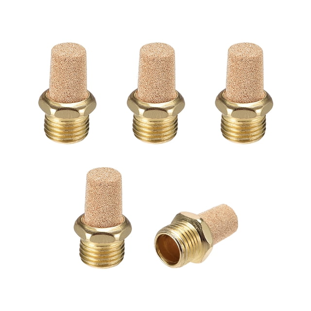 Silenciador de escape de latón, rosca macho de 1/4" PT, hexagonal de 19/32", silenciador de bronce sinterizado con cuerpo de latón, 5 piezas