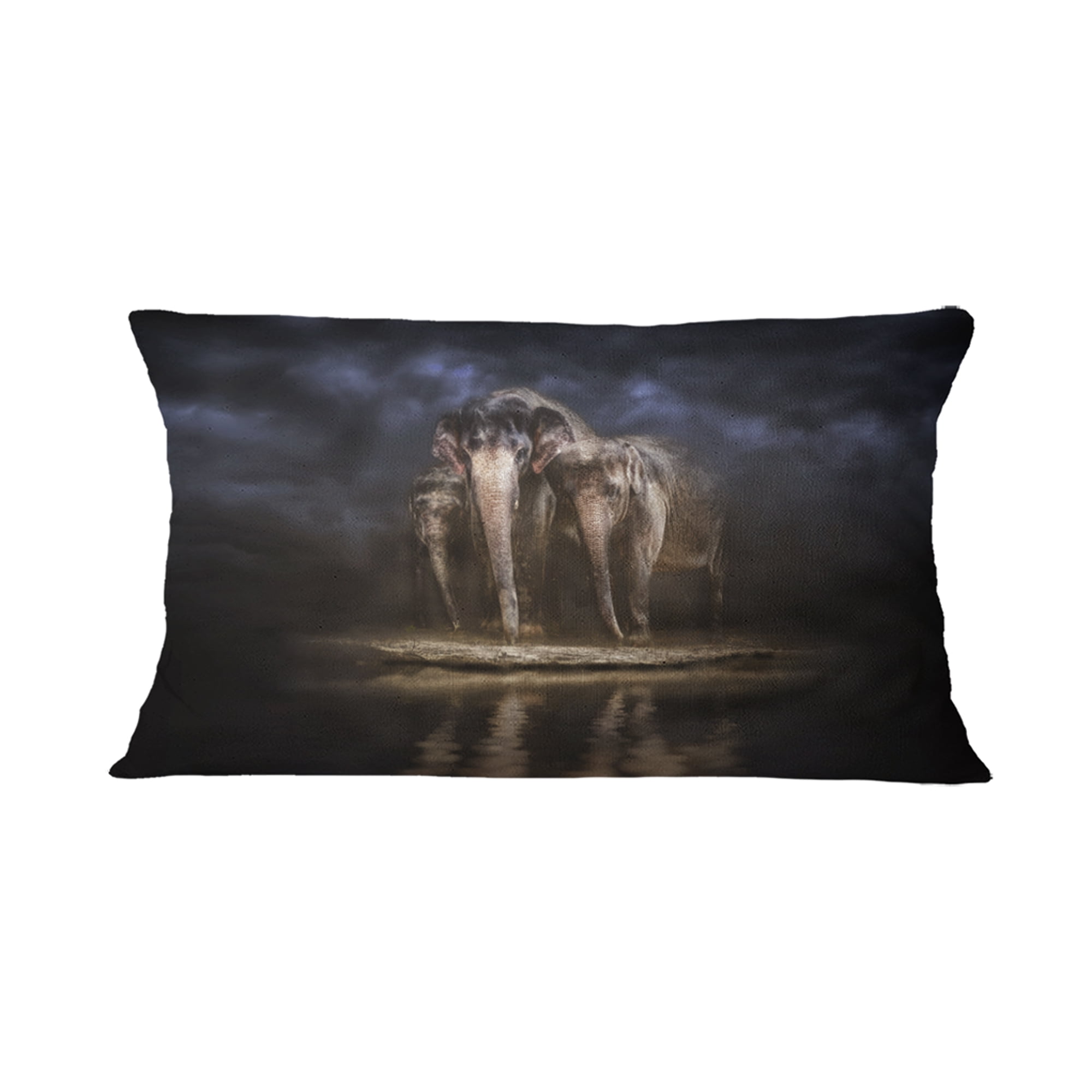Designart Elephants Watering in the River - Animal Throw Pillow - 12x20