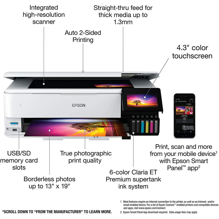 Epson EcoTank Photo Wireless Wide-Format Color All-in-One Supertank Printer with Scanner, Ethernet and 4.3-inch Color Touchscreen, with Printer Cable - Walmart.com