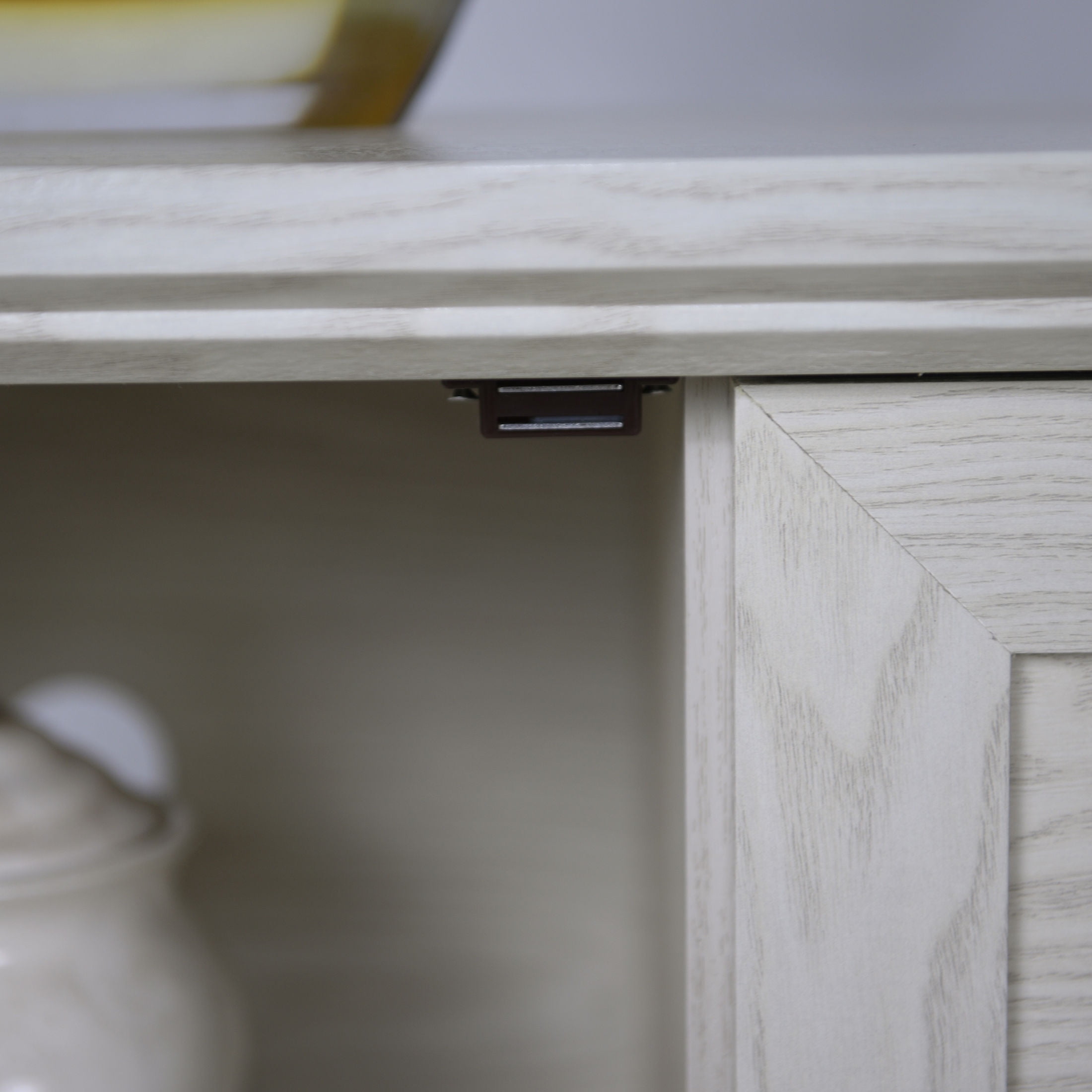 GDF Studio Janus 3-Door Acrylic Mirrored Sideboard Cabinet, Rustic Kitchen Storage Cupboard, Adjustable Shelf, White Oak