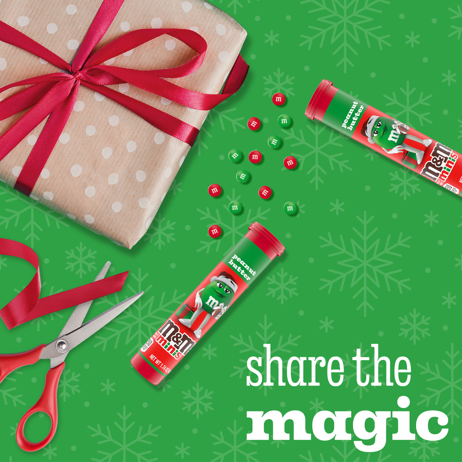 M&M's Minis Peanut Butter Milk Chocolate Red & Green Christmas Candy - 1.74 oz Mega Tube