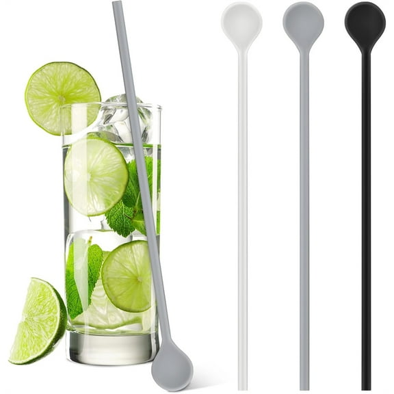 Triani 3Pcs Silicone Stirrer Stick 9.8 Inch Long Handle Coffee Spoon Iced Tea Spoon Reusable Iced Tea Spoon Multipurpose for Whiskey Beverage Formula Mixing Milk(Multicolor)