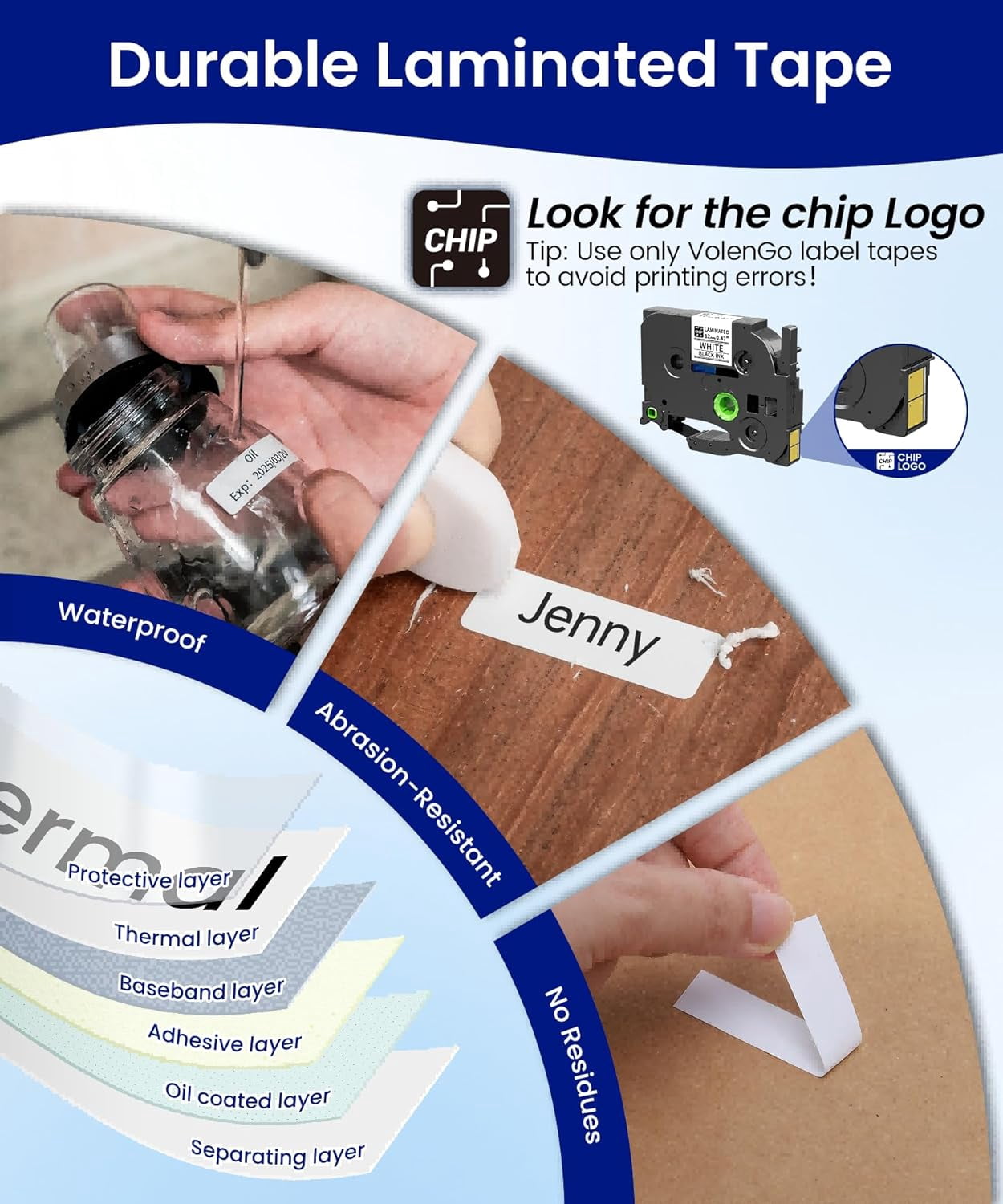 Label Maker Waterproof Labels, Labeler Machine with Tape, 16+ Bolder/Handwritten Fonts & Intuitive Shortcut Keys, 12mm Removable Freezer Food Labels for Jars/Containers/Bottle