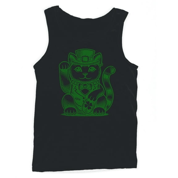 Lucky Maneki-Neko Cat in Leprechaun Hat St. Patricks Day Men's Tank Top