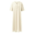 thumbnail image 5 of B91xZ Robe Printemps Été Patchwork Col Rond Manches Courtes Pull Fluide Plissé Mini Robe, Kaki S, 5 of 5