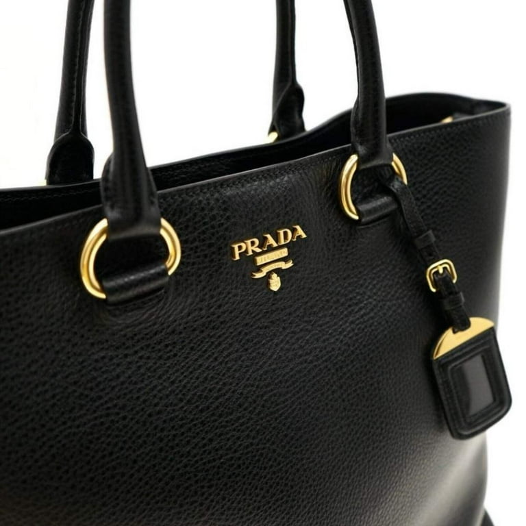 New Prada Black Vitello Phenix Leather Shopping Tote Bag 1BG865
