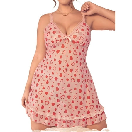 

Multicolor Elegant Heart Print Spaghetti Strap Slip Dress Sleeveless Plus Size Nightgowns & Sleepshirts (Women s Plus)