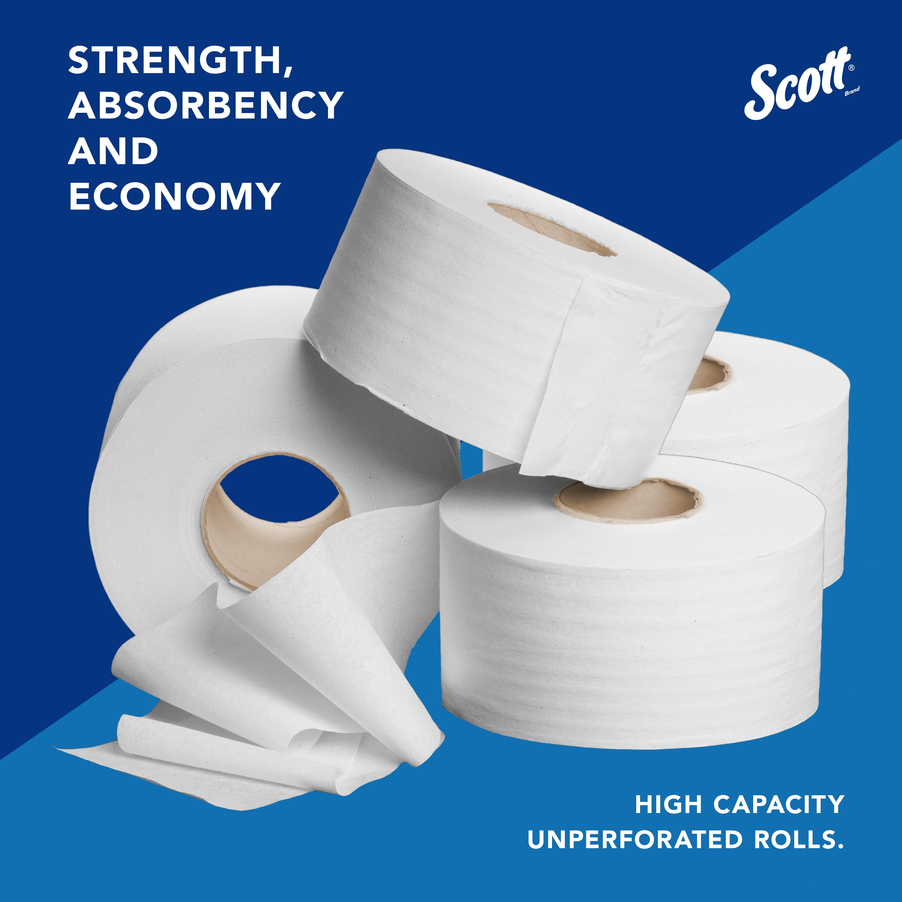 Scott Professional High-Capacity Jumbo Roll Toilet Paper, Bulk (03148), 2-Ply, Septic Safe, White, Non-Perforated, Compact for Easy Storage (4 Rolls at 1,000' Each, 4,000'/Case)