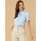 thumbnail image 3 of Camisa De Manga Corta Con Cuello De Lazo Para Mujer Blusa De Cuello Alto Con Encaje Frontal Con Botones Y Manga Abullonada Azul claro M, 3 of 6