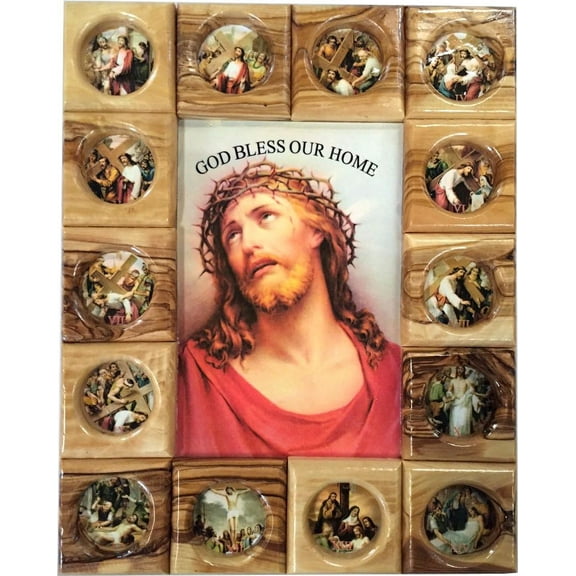 Holy Land Market Stations of The Cross Icon Plaque All in Olive Wood from Bethlehem (29 x 24 cm or 11.5 x 9.5 inches) (Agony Of Christ)