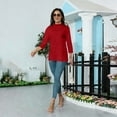 thumbnail image 7 of Garbnen Mock Neck Top for Women Red Fitted Womens 3/4 Sleeve Top Dressy Spring Summer Elbow Length Sleeve Women's Blouses, 7 of 7