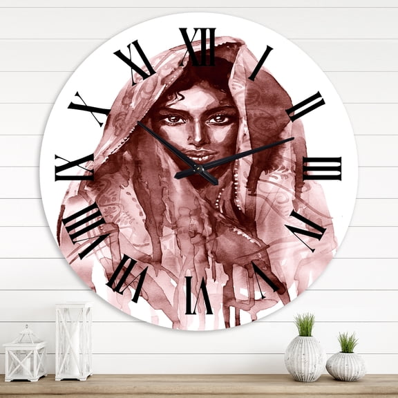 Designart 'Monochrome Portrait Of Young Indian Woman Ii' Modern Wall Clock