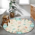 thumbnail image 4 of Beach Coastal Round Area Rug 4ft, Summer Coral Starfish Nautical Ocean Vintage Washable Non-Slip Circle Rugs for Bedroom Living Room Kitchen, Soft Non Shedding Circle Carpet for Dining Room Dorm, 4 of 9