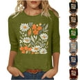 thumbnail image 5 of qucoqpe Women's Summer Fashion Floral Printed Blouses Tops Casual Loose Fit Crew Neck 3/4 Sleeve Shirts, 5 of 5