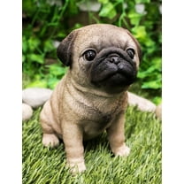 Ebros Lifelike Sitting Pug Dog Statue 6" Tall Pet Pal Figurine with Glass Eyes