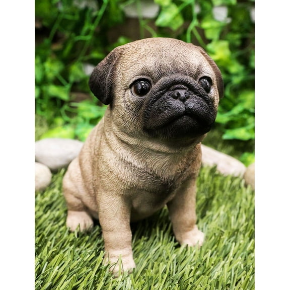 Ebros Lifelike Sitting Pug Dog Statue 6" Tall Pet Pal Figurine with Glass Eyes
