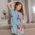 thumbnail image 3 of Rateoe Red Funny Crab on Blue Stripe Print Women’s Nightdress – Cozy Cotton Short-sleeved Sleep Shirt, Loose-Fit Sleepwear, Perfect for Relaxing and Sleeping, 3 of 6