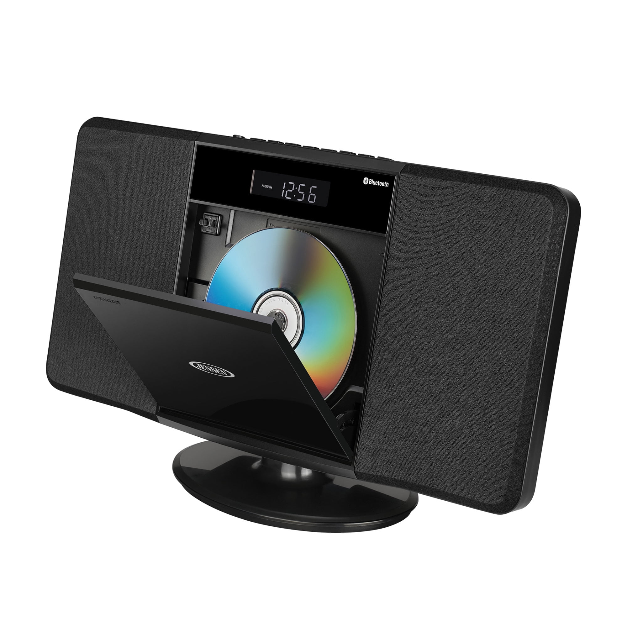 JENSEN Bluetooth JBS-300 Wall-Mountable Music System With CD Player And AM/FM Radio, 9.33"H x 14.84"W x 3.54"D, Black