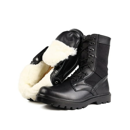 

Ritualay Men Warm Bootie Lightweight Ankle Boot Lace Up Work Boots Non-slip Round Toe Training Shoes Office Workplace Plush Lined Winter Booties High Calf Plush Black 7.5
