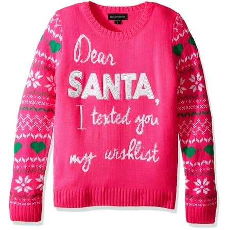 Blizzard Bag - Blizzard Bay Girls' Dear Santa I Texted You My Wishlist Sweater, Pink/White/Silver, X-Smal (4-5)