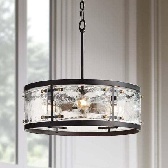 campanelli Petit Lustre Suspendu en Laiton Bronze 19 Grand Moderne Rustique Ferme Tambour Abat-Jour en Verre à Eau Luminaire 4 Lumières Salle à Manger Maison Chambre Cuisine Lot Couloir Plafonds - Possini Euro Design