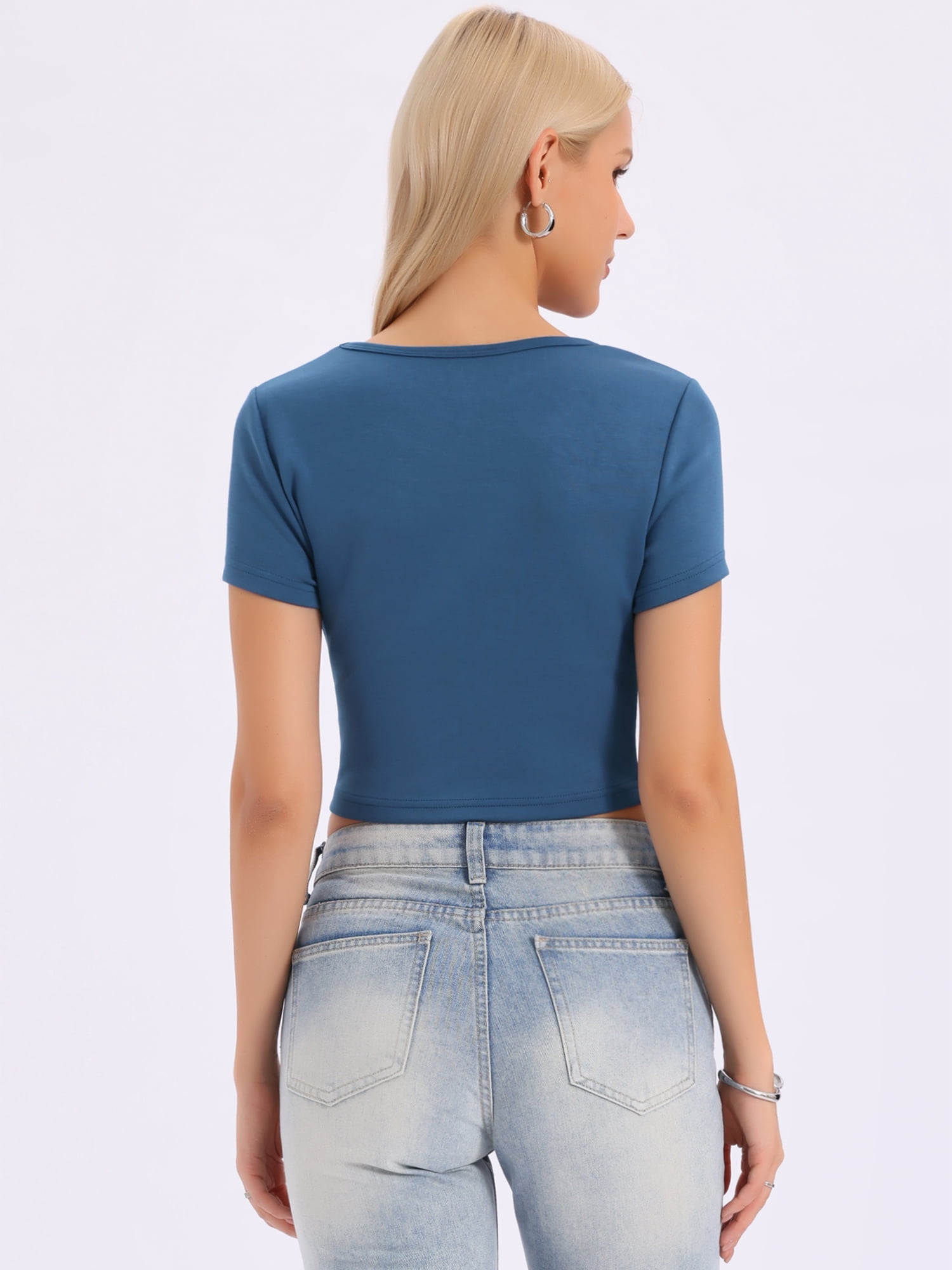 DARING DIVA Women's Crop Tops Tight Shirts Streetwear Slim Fit Trendy Top M Gray Blue