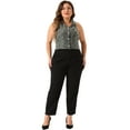 thumbnail image 3 of DARING DIVA Women's Plus Size Tweed Halter Neck Single Breasted Vest 1X Black, 3 of 6