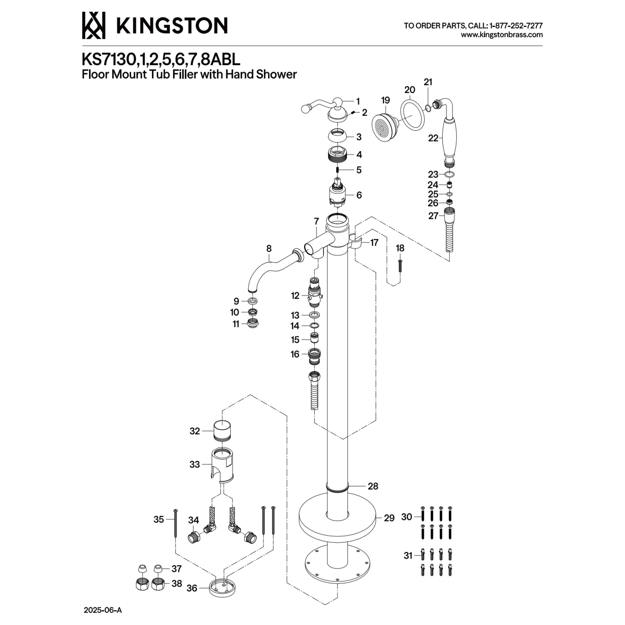 Kingston Brass KS7135ABL English Country Freestanding Tub Faucet with Hand Shower, Oil Rubbed Bronze