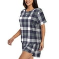 thumbnail image 3 of Womens Pajama Sets With Pocket, Grey White Striped Plaid Lounge Sets Short Sleeve Sleepwear PJ Sets for Women, 3 of 6