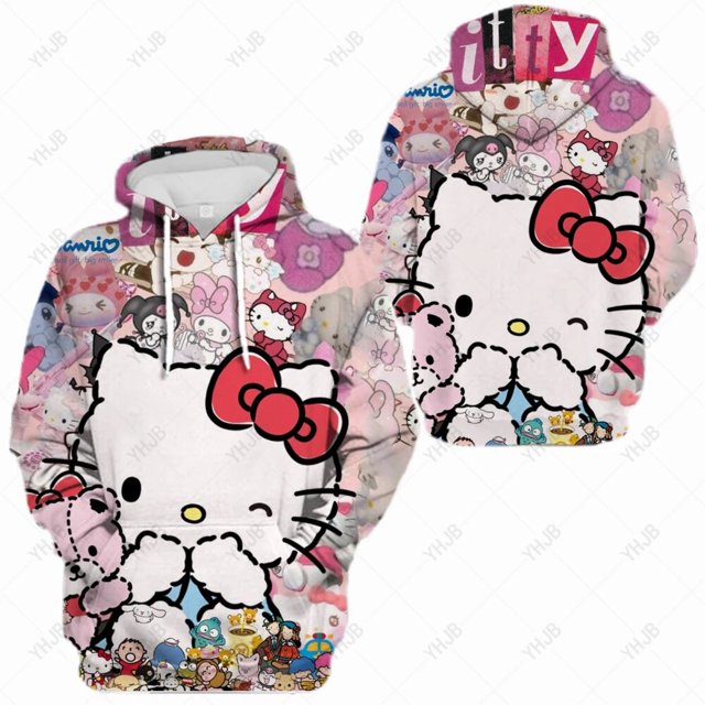 Nouvelle Mode Printemps et Automne Sweat à Capuche Dessin Animé Sweat à Capuche Femme Sweat à Capuche Imprimé Hello Kitty Hauts HOEMLIN