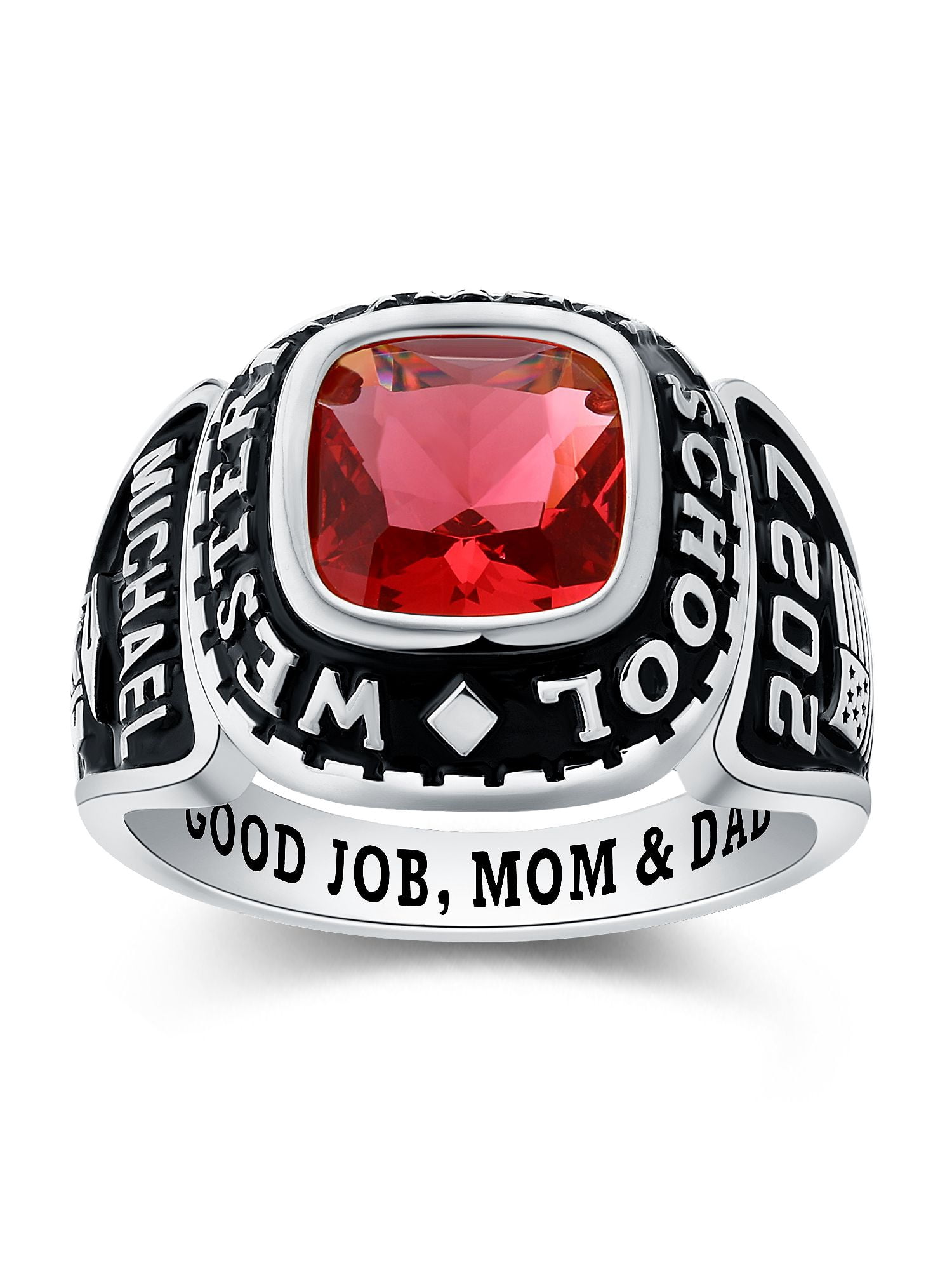 Mementos USA Custom Men's Class Ring 10kt White Gold for High School and College Graduation-Elite