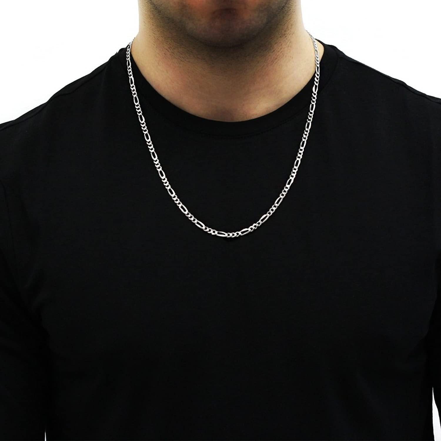 Solid Sterling Silver Figaro Link Diamond-Cut Pave .925 ITProLux Necklace Chains 3MM - 10.5MM, 16" - 30", Silver Chain for Men & Women, Made In Italy, Next Level Jewelry