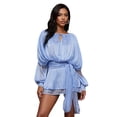 thumbnail image 1 of Argulvti Women Ruffle Mini Dress Long Lantern Sleeve Tie-up Front Solid Color Pleated Flowy Dress, 1 of 9