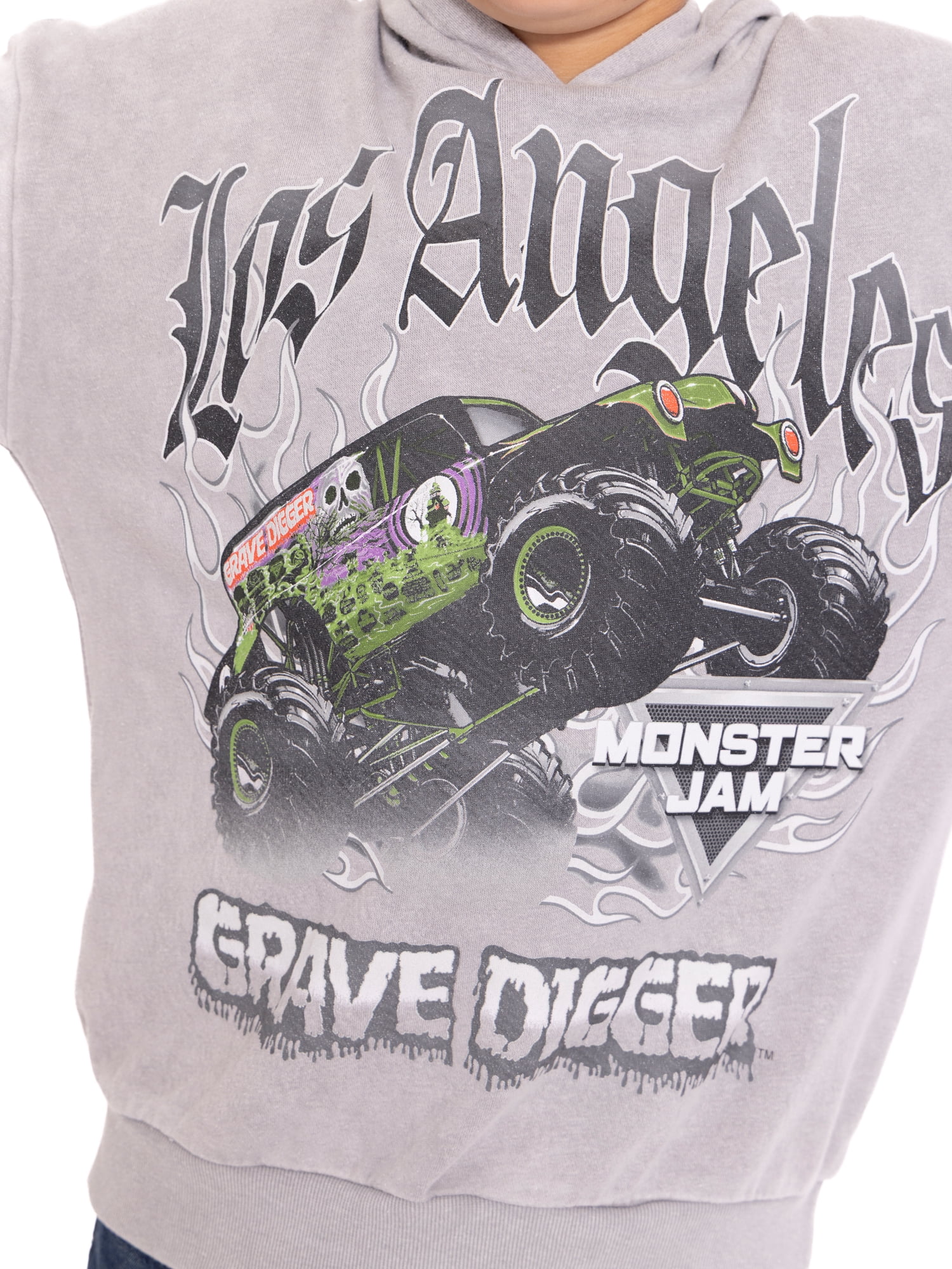 Monster Jam Boys' Grave Digger Graphic Mineral Wash Hoodie Sweatshirt with Long Sleeves, Sizes 4-18